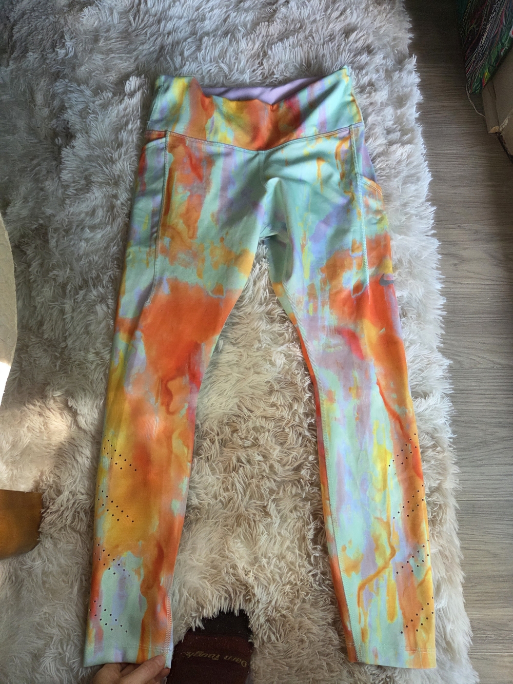 Womens Nike Tie-Dye Leggings - Orange, Mint & Yellow